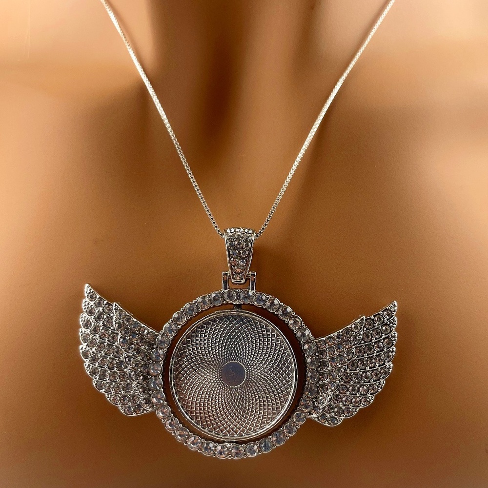 Angel wing picture pendant, vvs Spinning two sided picture charm memory pendant